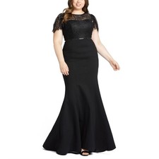 Mac Duggal 48984 Black Evening Gown Beaded Lace Formal Mermaid Dress Size 16W