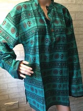 Hippie Hindu Buddha Sikh Om Aum Printed Meditation Tunic Top Kurta Unisex XL