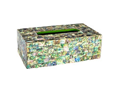 12"x6"x4" Abalone Shell Tissue Box Handmade Semi Precious Real Inlay Stone Decor