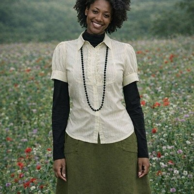 Noa Noa New Blouse Striped L / 40 Ruffles Green Beige Shirt