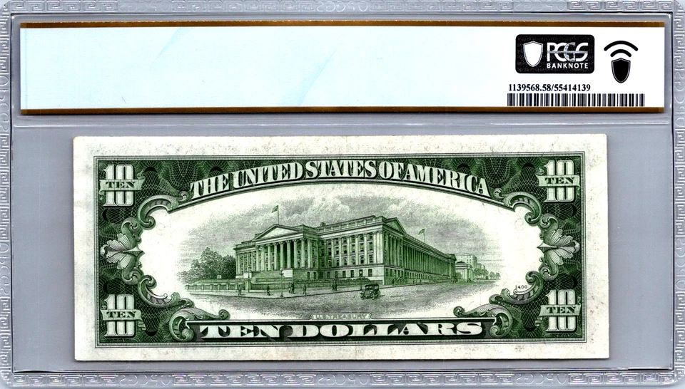 1950 $10 "NARROW" Federal Reserve Note Minneapolis  PCGS 58 Fr. 2010-I Rare! - Image 2 of 3