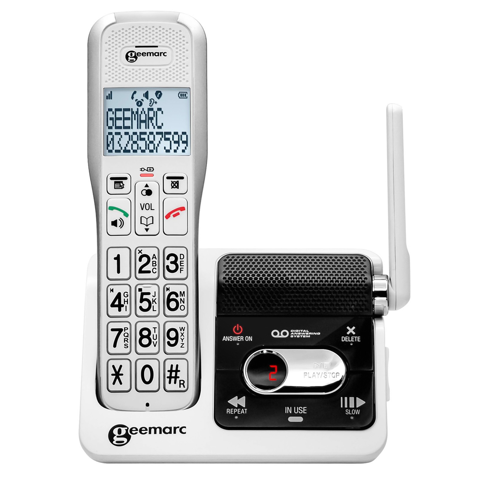 Téléphone Senior Geemarc AmpliDect 595 U.L.E. appareil fixe sans fil amplifié à grosses touches blanches