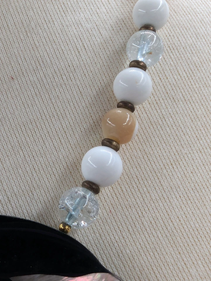 Mother of Pearl Black Onyx Inlay Dolphin Necklace Lee Sands READ  - Image 3 of 4