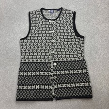 Gap Norway Sweater Womens Large Black Wool Knit Jumper Vest Waistcoat Lady*