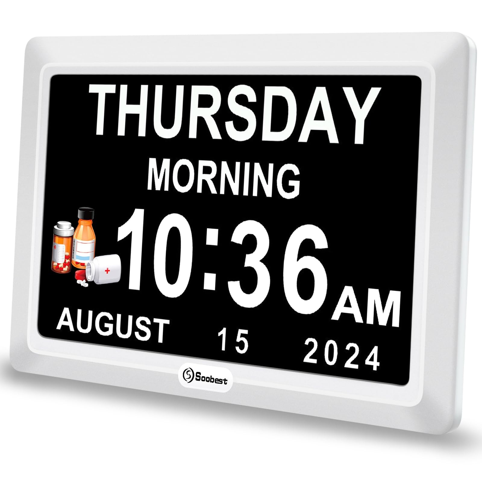 Digital Dementia Alarm Clock Large Display for Seniors, Plug in Electric Date...