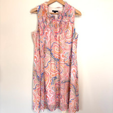 Tommy Hilfiger St. Tropez Pink Paisley Tie Shift Dress Sz L Tropical Vacation