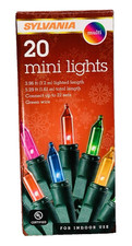Multicolor Mini Lights String 20 Count Green Wire Christmas Incandescent 4' lit