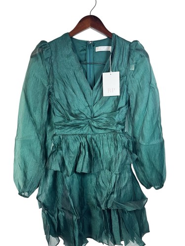 Neu ohne Etikett Rachel Parcell langärmliges Rüschenkleid metallic bestickt grün Größe 0 - Bild 9 von 14