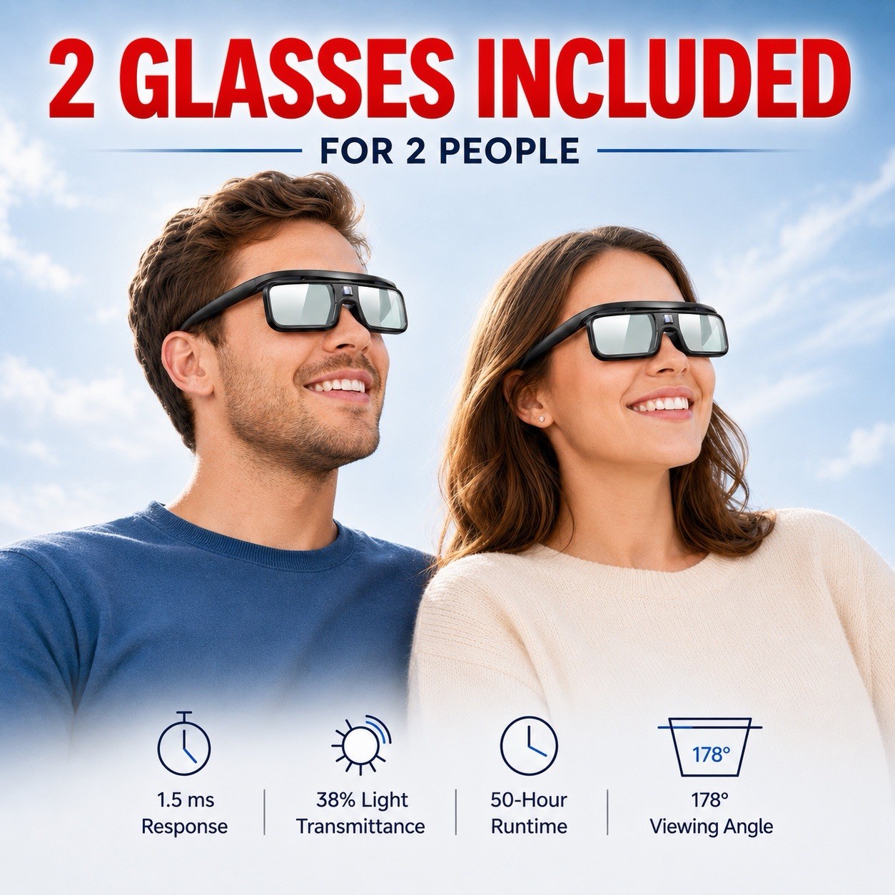 2 Glasses Closest AWOL VISION DLP Link 3D 2 Rechargeable Active Shutter Eyewear