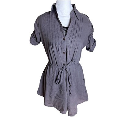 Arden B Y2K Multi Style Wear Top Mini Shirt Dress Tie Waist Pin Tuck Sz S