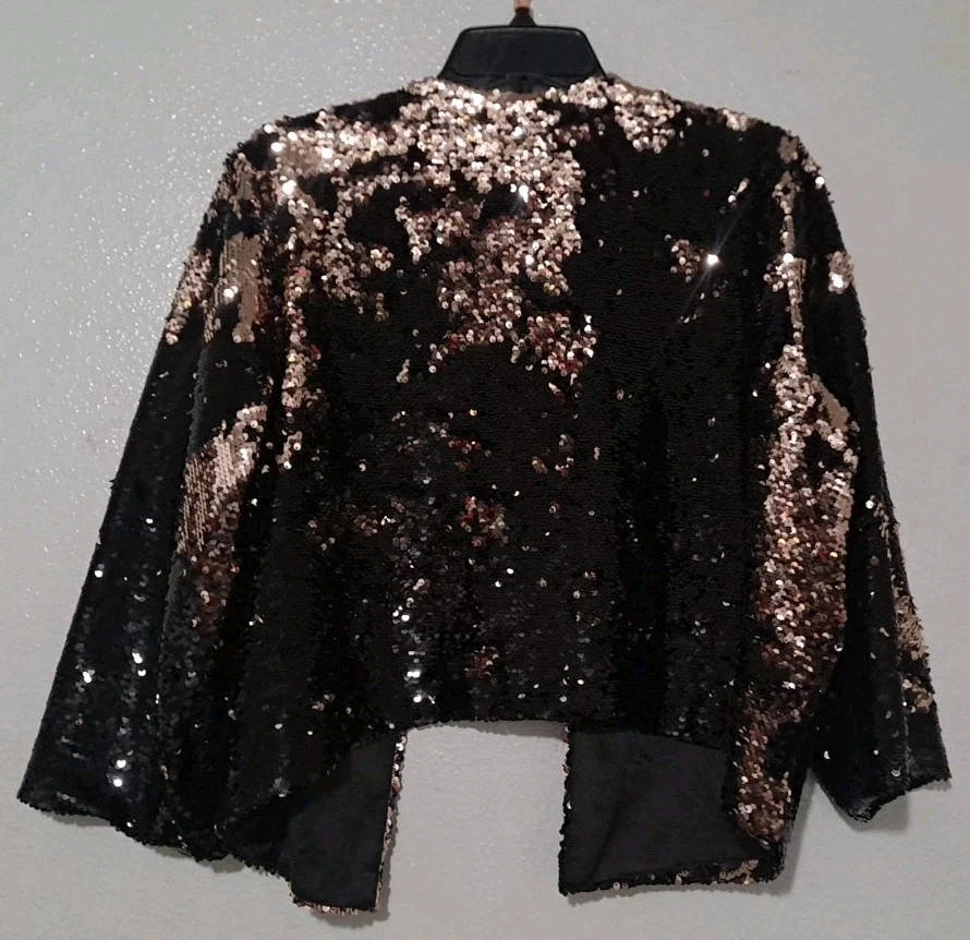 Torrid черное золото двухцветный блестки драпировки открытый передняя куртка размер 0/0 - Изображение 4 из 4