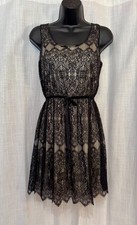 Pinky : Sleeveless any occasion dress w/black lace mesh over champagne lining, M