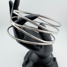 Vintage Silver Tone Multi-Band Bracelet Open Bangle Layer Look Minimalist Retro