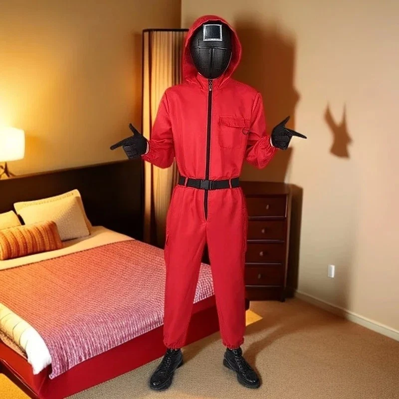 UNISEX DRAMA COREANO SUPERVIVENCIA JUEGO CALAMAR JUEGO DISFRAZ REGALO NAVIDAD MÁSCARA DISFRAZ Foto 3 de 4