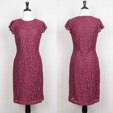 Ann Taylor Lace Sheath Dress Womens US Size 4 Burgundy Cap Sleeves Knee Length