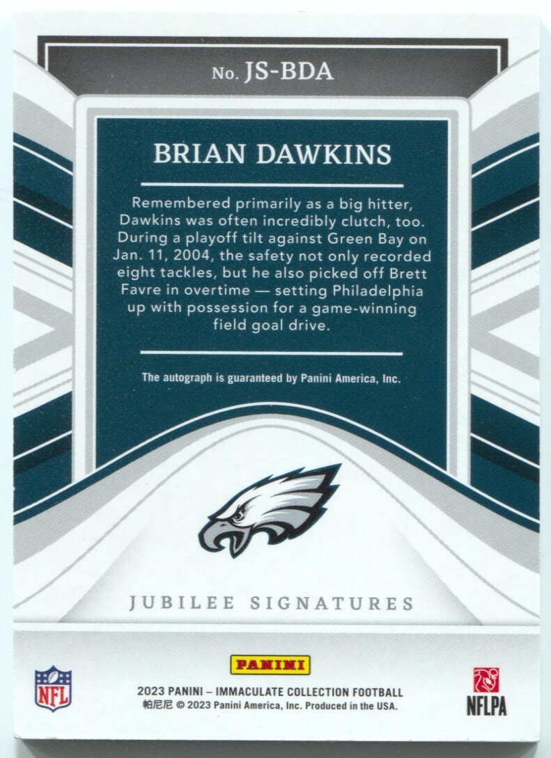 2023 Immaculate Brian Dawkins Autograph Jubilee Signatures Auto #/25 view 2