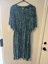 Go Softly Crinkle Rayon Zip Patio Dress | 3x, Floral Green Blue Mumu Caftan