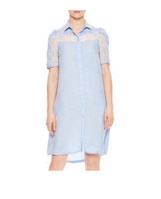 Sandro Paris Slade Bleu Ciel lace inset shirt dress sz EU 36/US 4 NWT