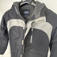 Lands End Boys Large Black Gray Waterproof Winter Ski Jacket Fleece Lined Hood