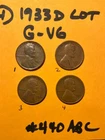 (4) 1933 D 1933D 33D Lincoln Wheat Cent  -- G-VG   Buyer grade #440ABC