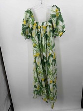 Pre-Owned J Mclaughlin White Size Small Floral Maxi Short Sleeve Dress