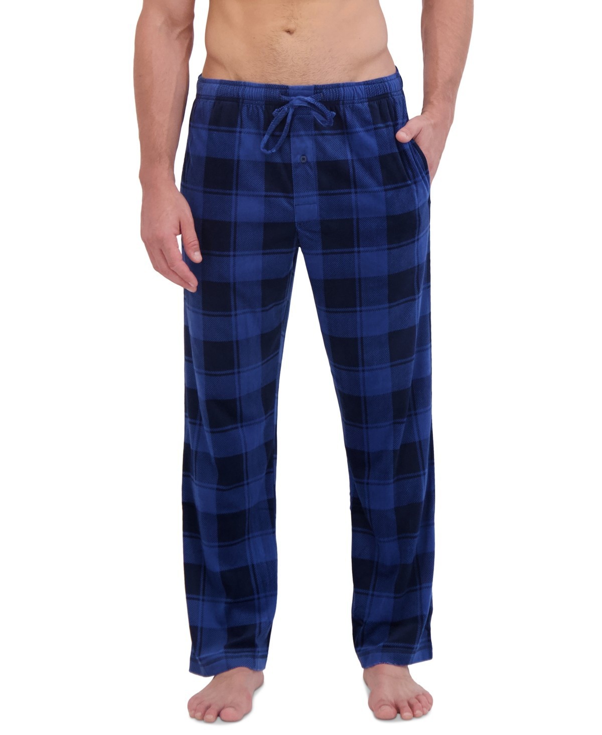 Hanes Mens Ultra Soft Plaid Brushed Fleece Pajama Pants in Dark Blue Size L 5790₽