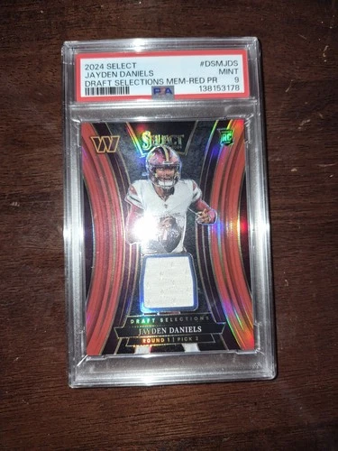 2024 panini select red prizm memorabilia rookie jayden daniels psa 9