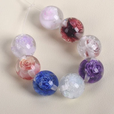 20pcs Round 16mm Rose Flower Inside Resin Plastic Loose Beads For Jewelry Making - Photo 1/4