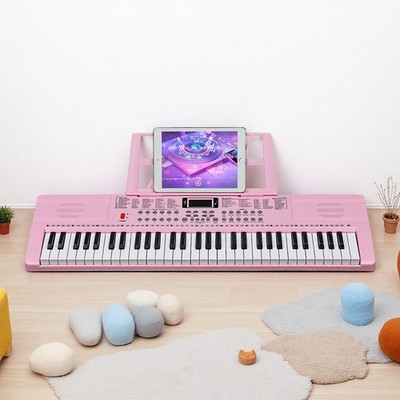 61-Key Light-Up Piano Digital Keyboard Set - Z-Stand Bench Mic Headphones Pink