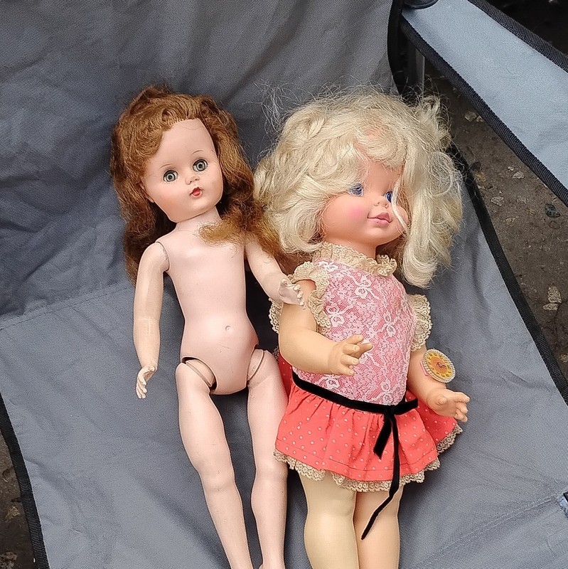 Lot of 2 Girl Dolls Blonde Curly Hair Light Complexion Blue Eyes