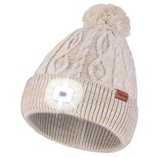 Unisex LED Beanie With PomPom USB Rechargeable Headlamp Hat Stocking Cap Gift