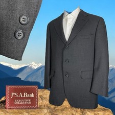 Jos A Bank USA Made Blazer Jacket Mens 42R Dark Gray Solid Wool Three Buttons