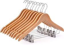 Wooden Hangers W/ Clips 12 PCS Pants Hangers W/ Clips,Smooth Solid Wooden