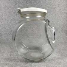 Vintage Glass Pitcher Made In Italy With Plastic White Lid Tea Stains
