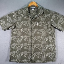 Columbia Button Up Shirt Mens Medium Green Floral Hawaiian Aloha Beach Vacation