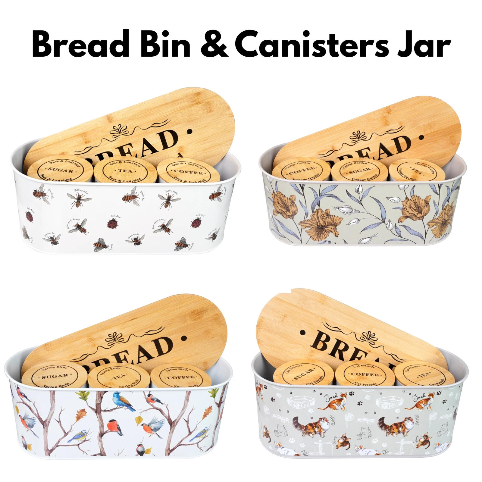 Kitchen Storage Set Tea Coffee Sugar Canister Jar Tins Bread Bin Biscuit Rolls
Opens in a new window