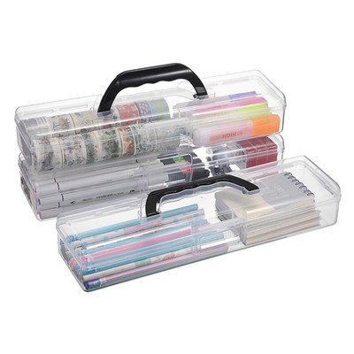 3 PCS Long Flat Plastic Pencil Box Portable Clear Home Utility Boxes with Bla...