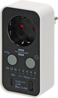 Brennenstuhl Countdown Timer-Steckdose mit USB A und USB C schwarz/weiß IP20
