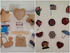 Vintage Wood Paper Mache Assorted Craft Supplies Hearts Stars LOT OF 12 PCS.