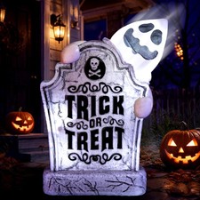 Halloween Animatronic Ghost Tombstone Decoration, Sound Activated Pop-Up Glow...