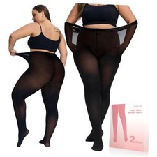 Plus Size Tights for Women,2 pairs 80D Semi Opaque 3X-Large-4X-Large Black
