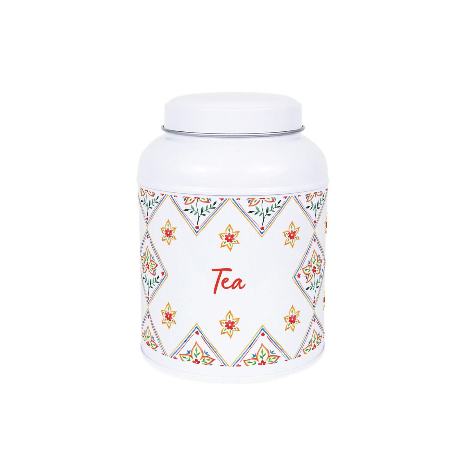 Diamond Floral Tea Canister - Small Domed Lid Kitchen Storage Tin