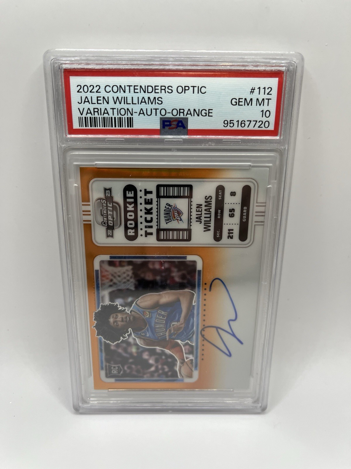 2022 Contenders Optic Jalen Williams #112 Variation Orange Auto /25 PSA 10
