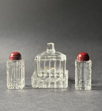 Art Deco Menage Kristall Bakelit Salz & Pfeffer Streuer Senf GlasTablett Zucker