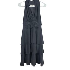 Evan-Picone Dress Women 4 Black Tiered Ruched Waist Halter V-Neck Cocktail LBD