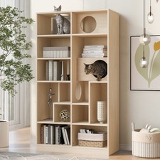 Luxury Cat House Bookshelf Space-Saving with Cat Tree Litter Box Hideaway