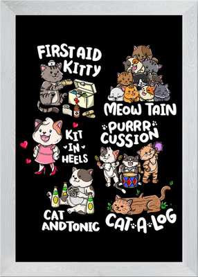 Erste Hilfe Katze Wortspiele Gerahmtes Wandbild Poster Leinwanddruck Bild