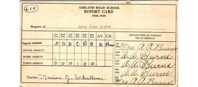 1938-39 Ashland High School Report Card Erva Burns Marion Whallon PE Ohio