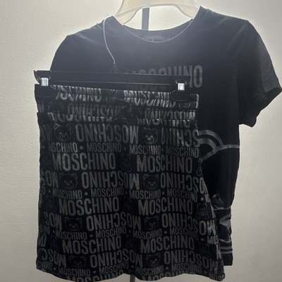 Moschino girls Black Teddy Bear Logo Graphic Crew Neck T-Shirt and skirt Size 12