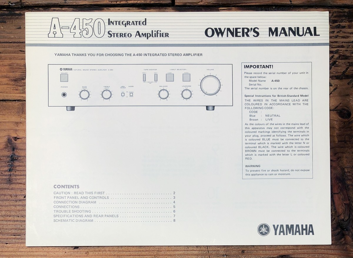 Yamaha A-450 Amplifier Owners / User Manual *Original*